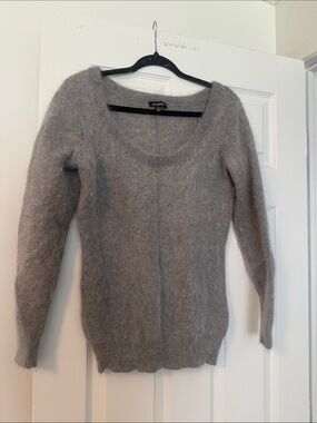 le chateau Gray Fuzzy Scoop Neck Sweater - Angora
